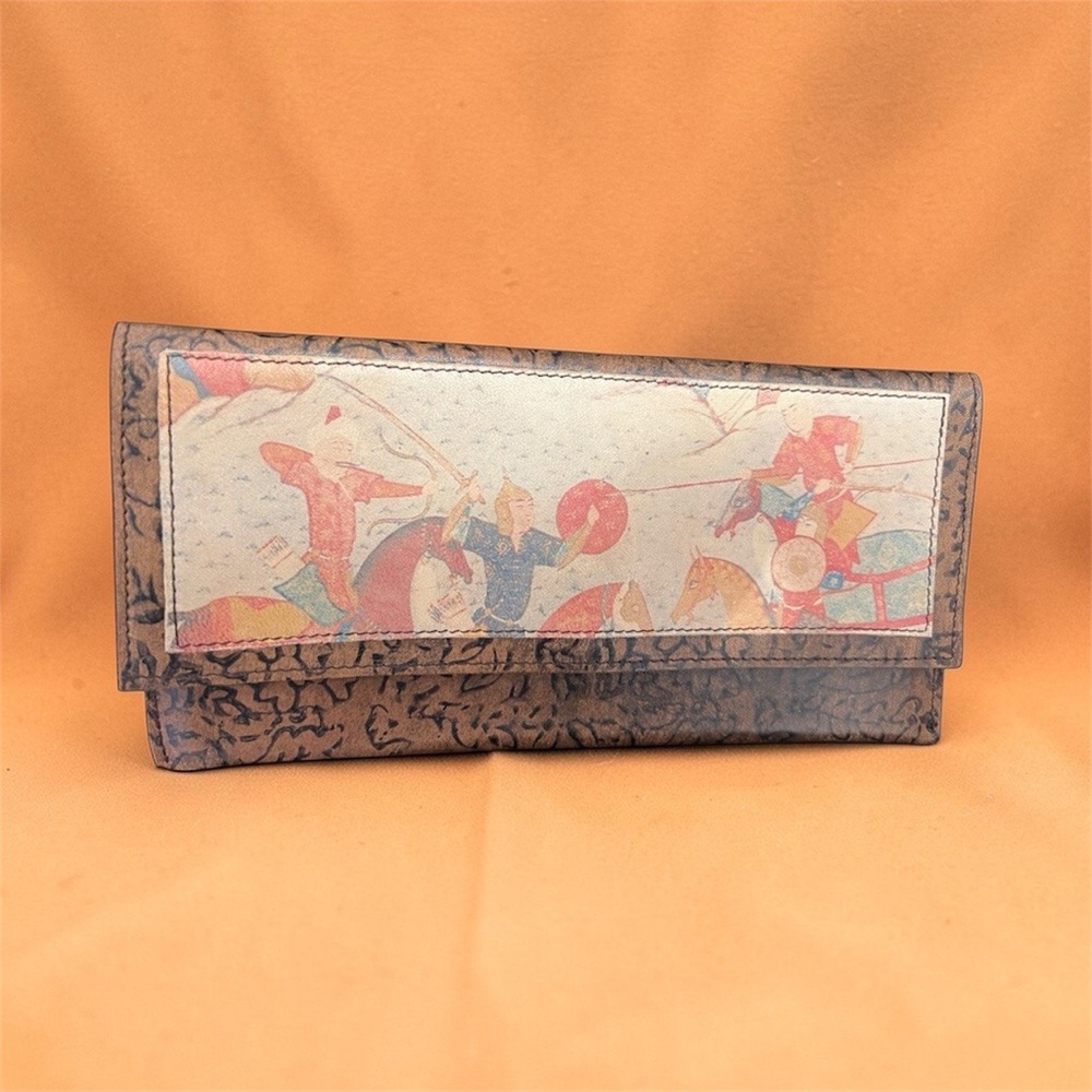 Printed Leather Flap Wallet Clutch in Multicolor